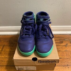 Reebok Junior Classic Blue and Green Sneakers High-Top Basketball Style